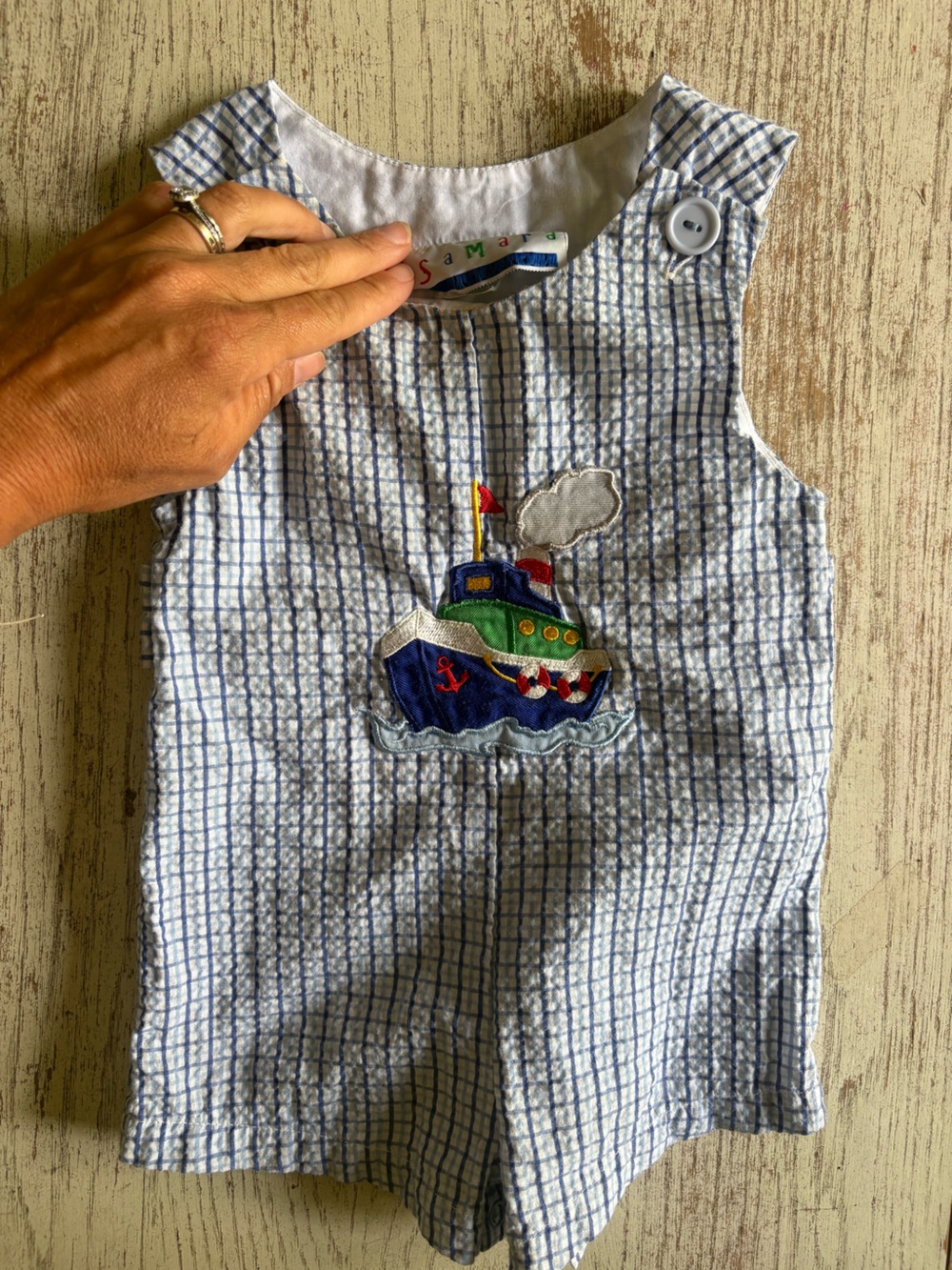 Children's Blue Check Sailboat Romper - Kids Accessories